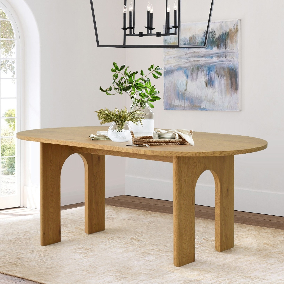 Solid Wood 67'' Oval Dining Table for 6 People Nordic Style - 67*30 ...